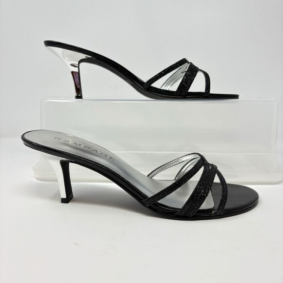 Rampage Frankie 9 Womens Black Glitter Silver Heels Evening Strappy Sandals 8.5M - Picture 2 of 10